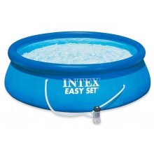 Надувной семейный бассейн круглый наливной с фильтром в комплекте Intex Easy Set на 2419 литров 244 х 76 см Blue