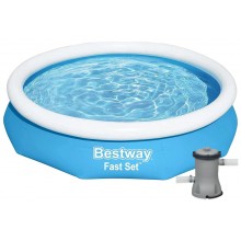Надувний басейн Bestway Fast Set 305x66 см сімейний круглий з картриджним фільтр-насосом 1249 л/год для дачі та саду Надувний басейн Bestway Fast Set 305x66 см сімейний круглий з картриджним фільтр-насосом 1249 л/год для дачі та саду