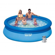 Надувной семейный бассейн Intex с насосом в комплекте Easy Set Pool наливной 305х76 см круглый на 3853 литров Blue