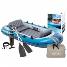 Надувний човен Intex Excursion 4 чотиримісний ПВХ рибальський для риболовлі полювання туризму відпочинку на воді гребний з кочетами тримачами для вудок веслами та насосом Надувний човен Intex Excursion 4 чотиримісний ПВХ рибальський для риболовлі полювання туризму відпочинку на воді гребний з кочетами тримачами для вудок веслами та насосом