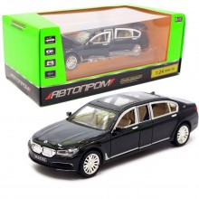 Машинка металлическая инерционная детская со звуком и светом BMW 760 Limousine реалистичная крепкая 22х7,5х6 см Black