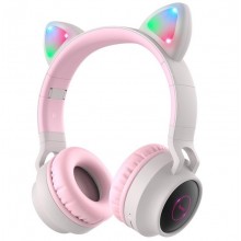 Беспроводные Наушники Bluetooth гарнитура HOCO с микрофоном и LED RGB подсветкой кошачьи Ушки стильные и качественные Pink Grey Беспроводные Наушники Bluetooth гарнитура HOCO с микрофоном и LED RGB подсветкой кошачьи Ушки стильные и качественные Pink Grey