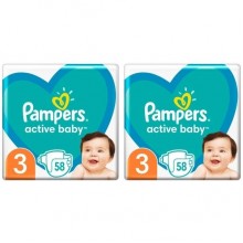 Набор Подгузников Pampers Active Baby Размер 3 Extra Sleep 116 штук Maxi 6-10 кг 