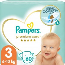Подгузники Pampers Premium Care Размер 3 Derma Comfort 60 штук 6-10 кг Мягкие 