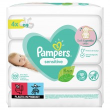 Детские Влажные Салфетки Pampers Sensitive 4х52 шт для нежной и чувствительной кожи Maxi 208 штук мягкие без спирта 