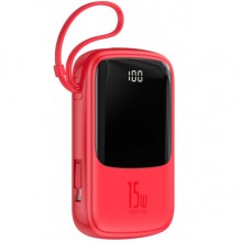 Повербанк портативное зарядное устройство Power Bank Baseus Q Pow 10000 mAh premium 15W 3A с технологией QC3.0+PD3.0 и iP кабелем карманная стильная батарея Mini Red Повербанк портативное зарядное устройство Power Bank Baseus Q Pow 10000 mAh premium 15W 3A с технологией QC3.0+PD3.0 и iP кабелем карманная стильная батарея Mini Red