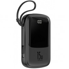 Повербанк портативное зарядное устройство Power Bank Baseus Q Pow 10000 mAh premium 15W 3A с технологией QC3.0+PD3.0 и iP кабелем карманная стильная батарея Mini Black Повербанк портативное зарядное устройство Power Bank Baseus Q Pow 10000 mAh premium 15W 3A с технологией QC3.0+PD3.0 и iP кабелем карманная стильная батарея Mini Black