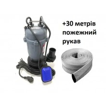 Фекальный дренажный насос погружной чугун с поплавком + 30 метров РУКАВ для выкачки выгребных ям колодцев и бассейнов Rosa Plus полный комплект